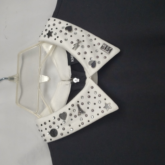 Karl Lagerfeld Studded Collared Mini Dress Black White Silver Mirrored Accents 8 - Picture 7 of 17